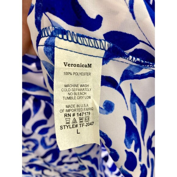 Veronica M Top Frederick Split Neck Blouse Women Large Blue White NWT Pleated - Picture 3 of 8